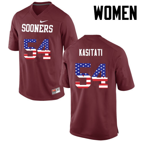 Women Oklahoma Sooners #54 Nila Kasitati College Football USA Flag Fashion Jerseys-Crimson - Click Image to Close